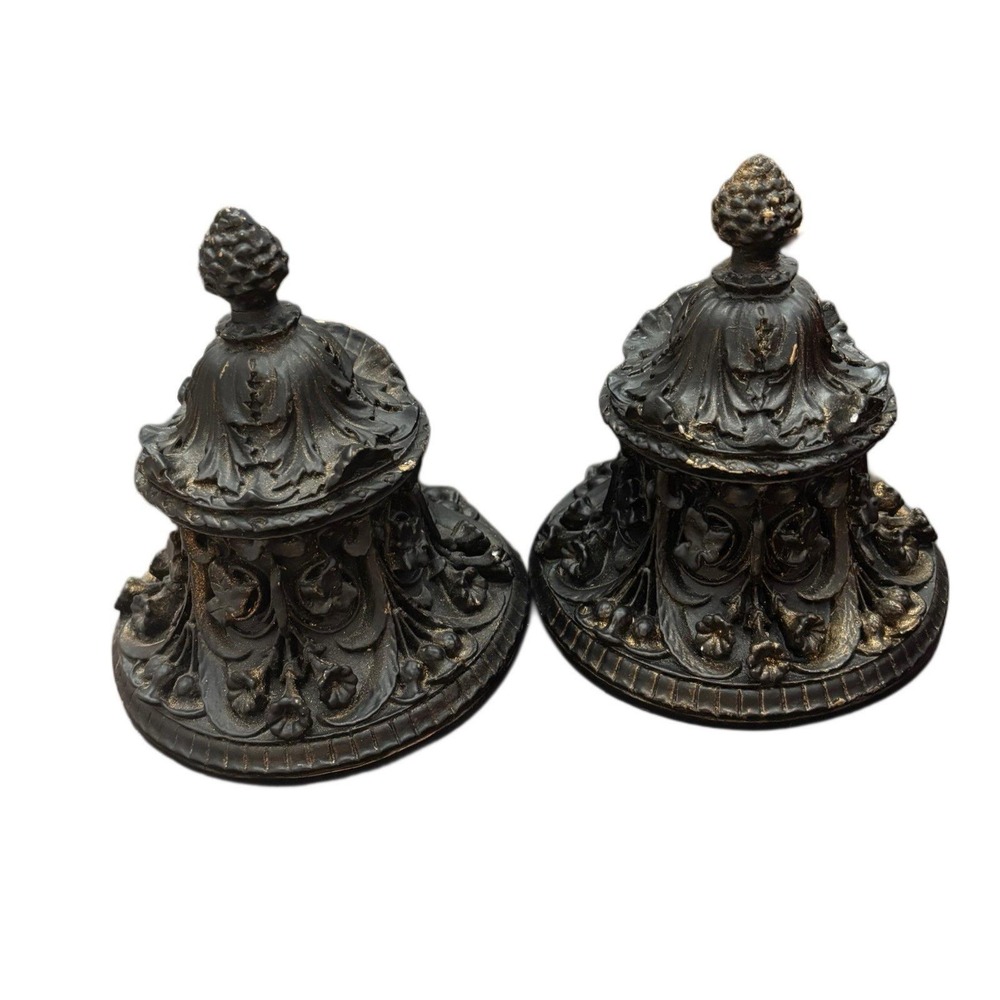 Vintage Style Ornate Black Gold Wall Corbel Sconce Set Baroque Floral Pinecone